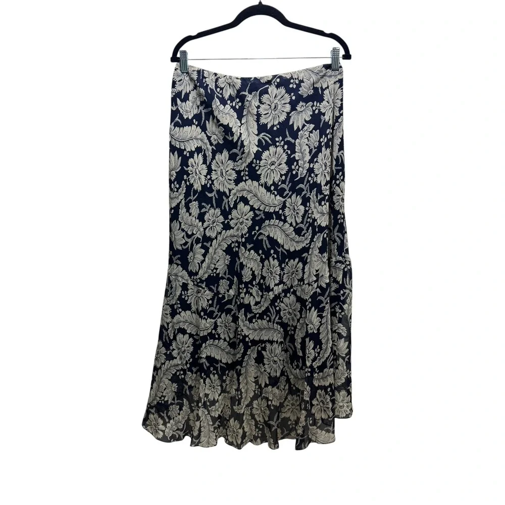 Lauren Ralph 100% Silk Floral Georgette Maxi Skirt Size 22W Cottagecore High Low